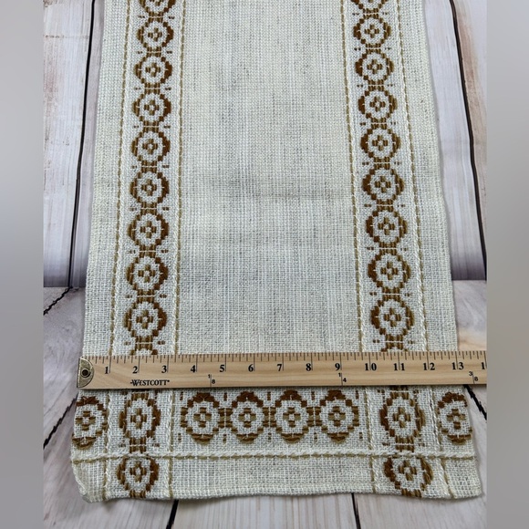 Vintage Elegant Cream and Brown Table Runner. Made in West Germany. Boho. - Picture 4 of 7